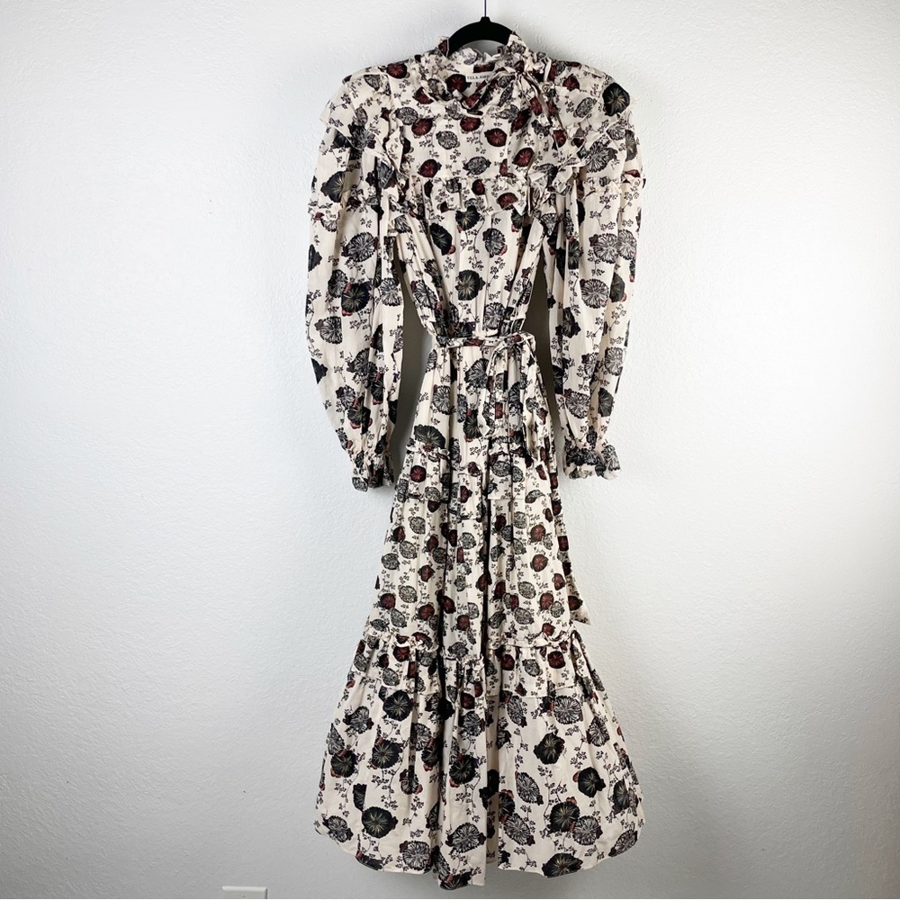 Ulla Johnson Winnifred Floral Long Sleeve Midi Dress Cotton Smocked Casual - Picture 2 of 11